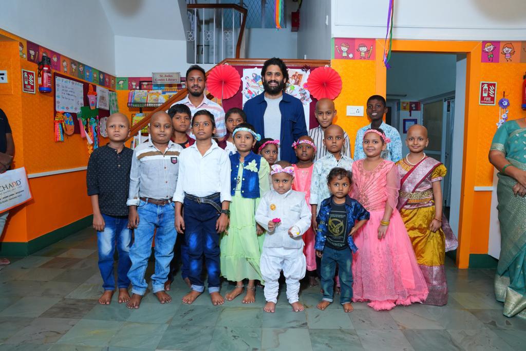 Naga Chaitanya, Naga Chaitanya images, Naga Chaitanya meet cancer patients, children's day special, Naga Chaitanya latets updates, dhootha