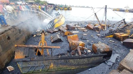 Fishing boat, fire, update, Oil spill management, Compensation, issues, Harbor incident, Visakhapatnam news, Fishing boat accident, Maritime rescue, Fishing industry vizag, updates, Coastal disaster,