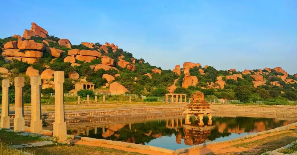 A captivating view of Hampi, where ancient ruins harmoniously blend with modern amenities, showcasing ASI's efforts in preserving history while enhancing the visitor experience