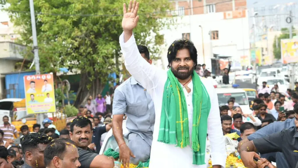 Pawan Kalyan receiving a warm welcome from supporters as he arrives at the secretariat for the first time as Deputy Chief Minister of Andhra Pradesh.