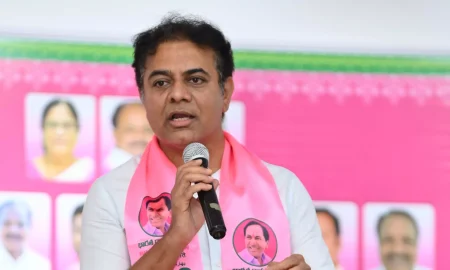 KTR addressing supporters at a political rally