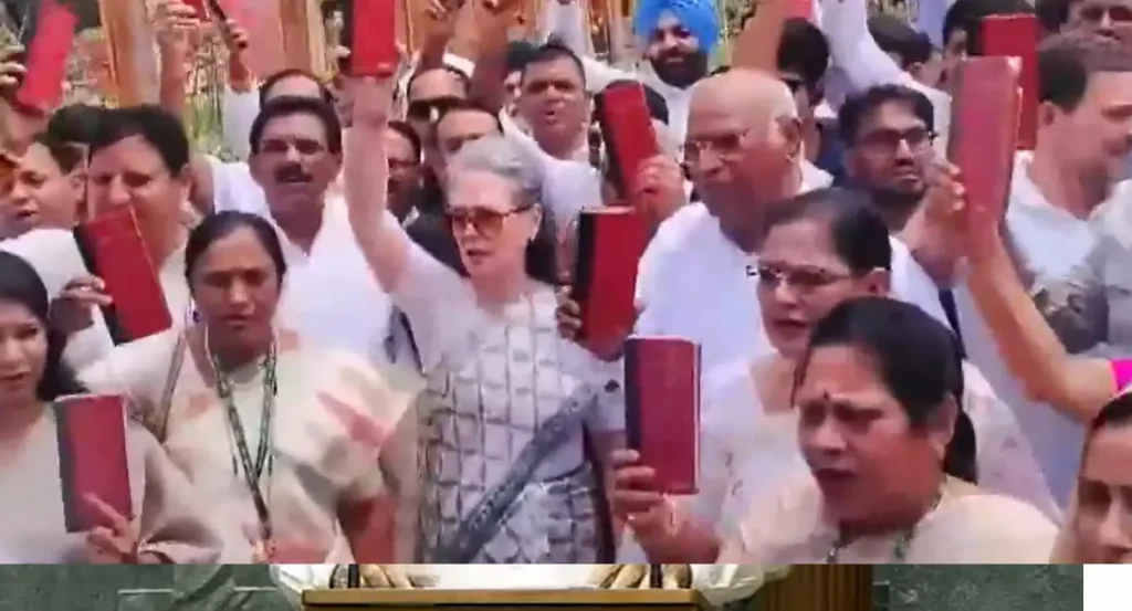 Sonia Gandhi and Congress leader Rahul Gandhi, protest in Parliament premises