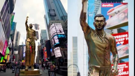 Virat Kohli statue, Times Square tribute, T20 World Cup 2024, Indian cricket icon, Duroflex partnership, cricket statues, Virat Kohli news, Times Square event, cricket legends, cricketing honors